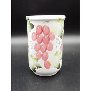 Pier 1 Imports Hand-Painted Grapes Vines Canister Utensil Crock 6 Inch